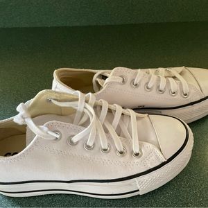 White platform low top converse